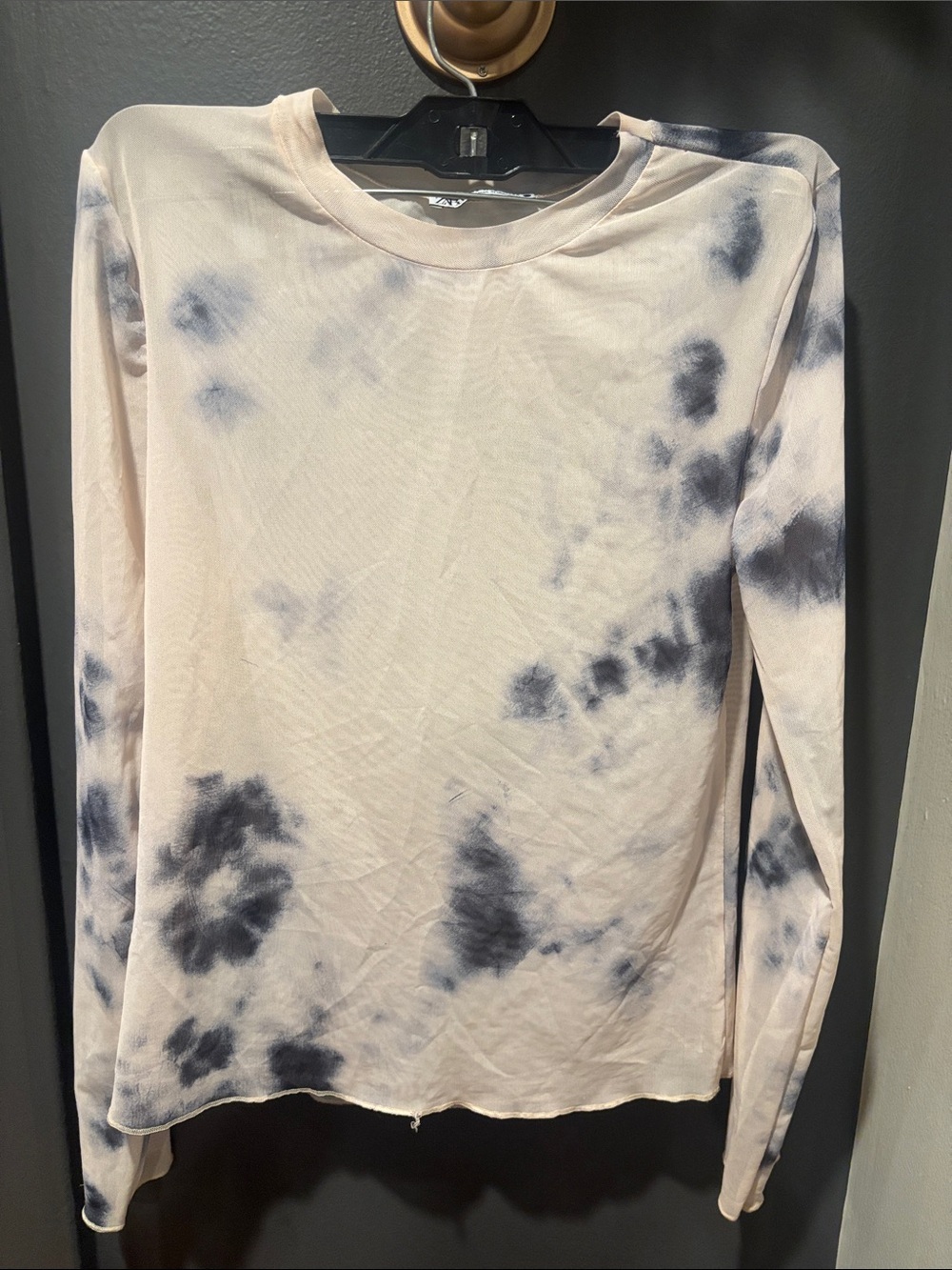 Zara Cream Long Sleeve Tie-Dye Top with Navy Accents